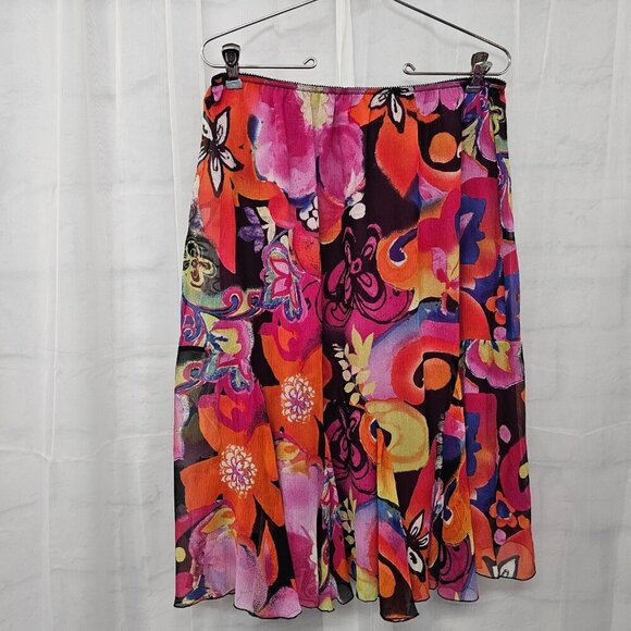 Chico's Pink Orange Artsy Silk Y2K Floral Boho Fairy Skirt 2 (L) - Picture 6 of 15